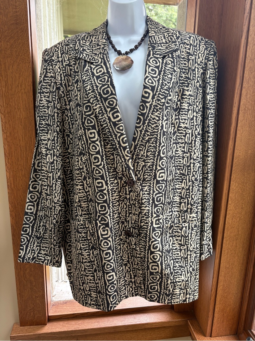 IB Diffusion Vintage 100% Silk Blazer Size 12 African Tribal Design Art to Wear